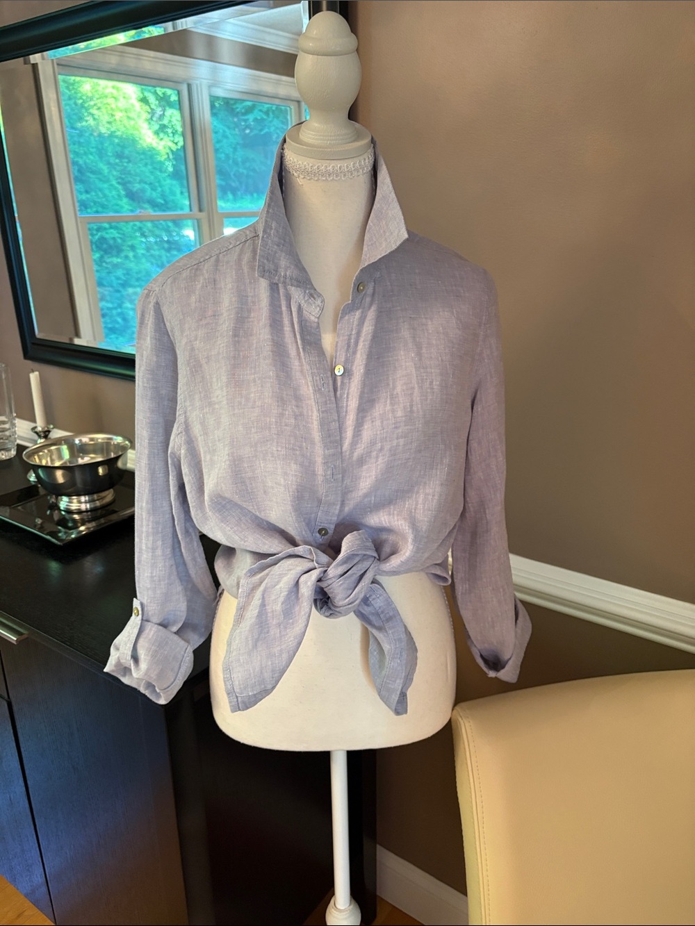 Light Blue Button-Down Tie-Front Women's Top